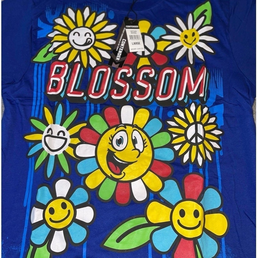 Contender‎ Blossom Graphic T-Shirt Men's Lg Royal Blue NWT Streetwear